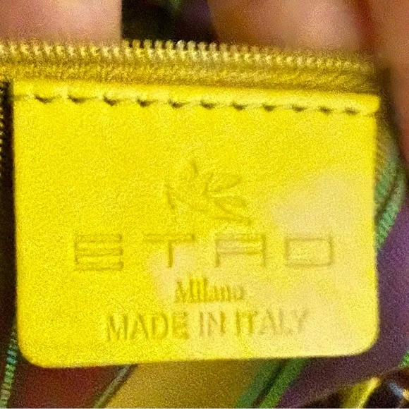 Etro Milano Brown Paisley Medium Shopper Tote Bag with Neon Trim & Straps - Picture 11 of 14